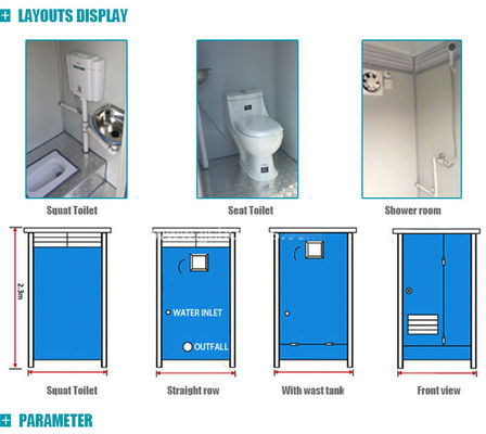 Blue 50mm EPS Sandwich Panel Portable Movable Toilet