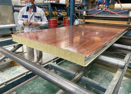 Prefabricated House Metal Surface Wood Grain Rock Wool Sandwich Panel