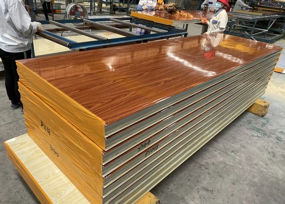 Prefabricated House Metal Surface Wood Grain Rock Wool Sandwich Panel