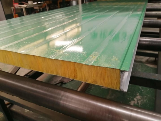 Insulation Glass Wool Foam Sandwich Wall Panel Lotus Green Color
