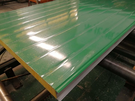 Insulation Glass Wool Foam Sandwich Wall Panel Lotus Green Color