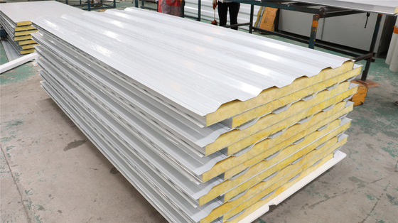 Corrugated Steel Glass Wool Sandwich Wall Panel Fireproof Glass Wool Sandwich Wall Panel For Prefab House