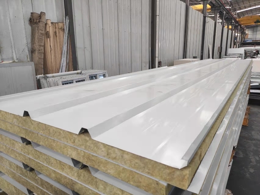 White Color Steel Sheet Rock Wool Sandwich Roof Panel Easy Installation Rock Wool Sandwich Roof Panel For Construction