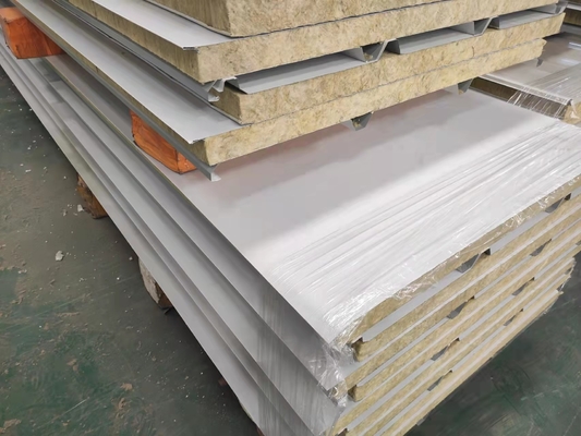 White Color Steel Sheet Rock Wool Sandwich Roof Panel Easy Installation Rock Wool Sandwich Roof Panel For Construction