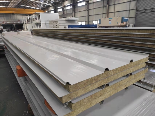 White Color Steel Sheet Rock Wool Sandwich Roof Panel Easy Installation Rock Wool Sandwich Roof Panel For Construction
