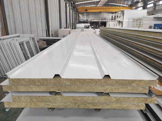 White Color Steel Sheet Rock Wool Sandwich Roof Panel Easy Installation Rock Wool Sandwich Roof Panel For Construction