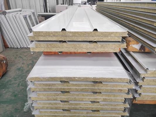 White Color Steel Sheet Rock Wool Sandwich Roof Panel Easy Installation Rock Wool Sandwich Roof Panel For Construction