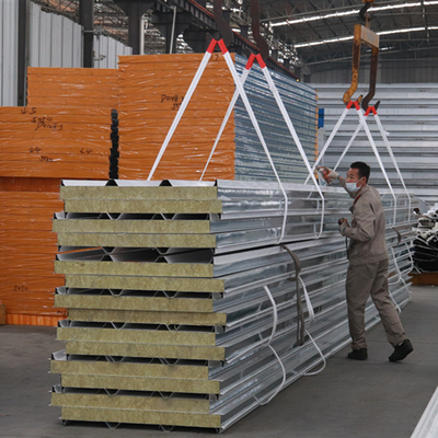 Heat Insulation Fireproof Rock Wool Sandwich Panel Roof Panel For Prefabricated House